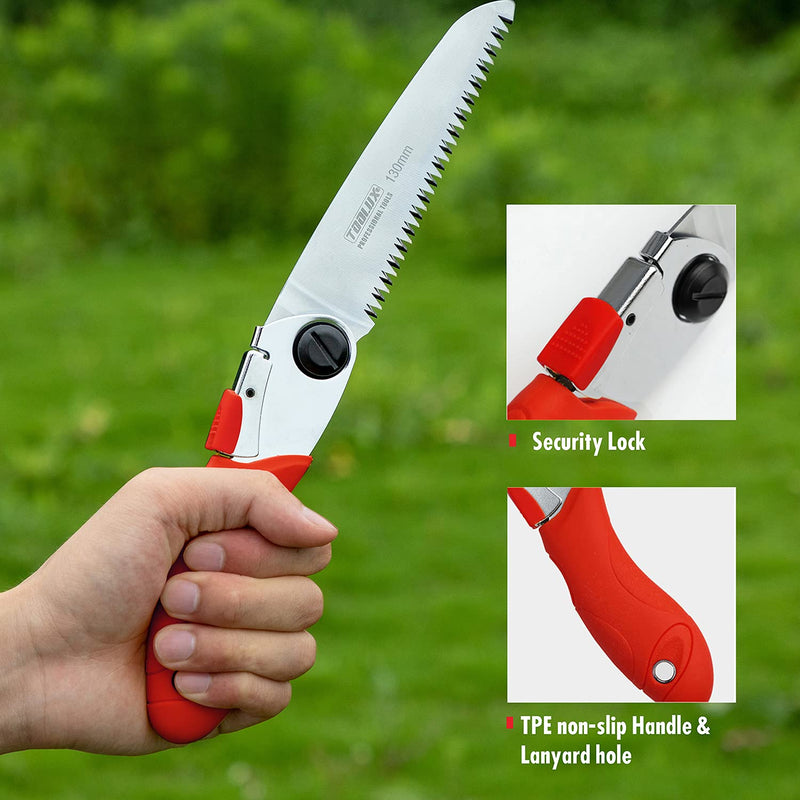 Hand Folding Pruning Saw Tree Wood Camping Saw 5 Inch Razor Teeth Saw Pocketboy For Wood Branches Camping With Carrying Case 130MM Red