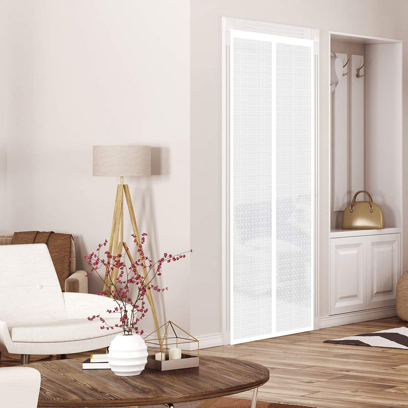 Insulated Curtain, Thermal Magnetic Self-Sealing EVA Screen Keep Cold Out, Auto Closer for Kitchen, Patio, Air Conditioner Room, Hands Free, Fits Doors up to 34" x 80", White Fit Door Size up to 34" x 80"