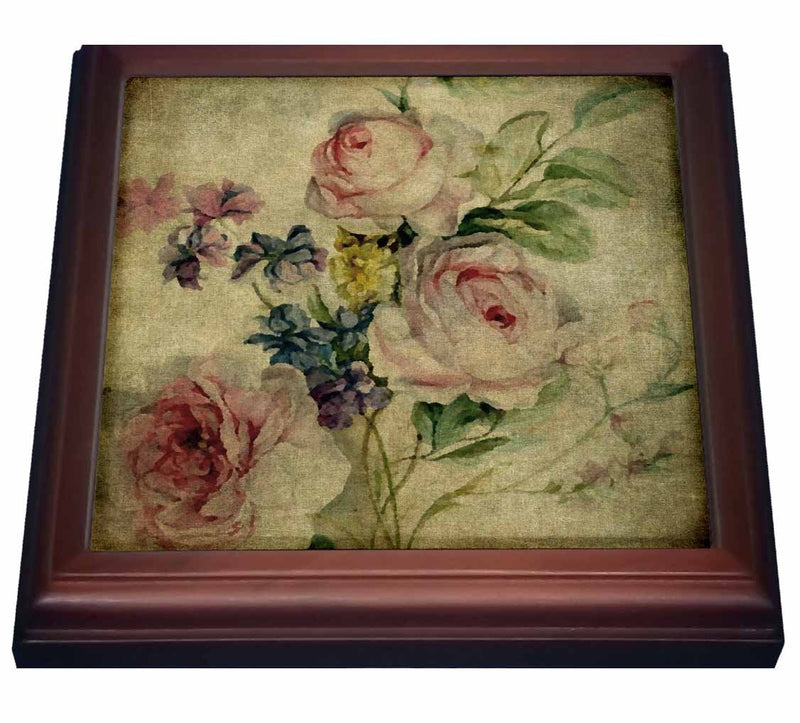 3dRose Vintage Florals Grunge" x Angelandspot Trivet with Ceramic Tile, 8" x 8", Brown