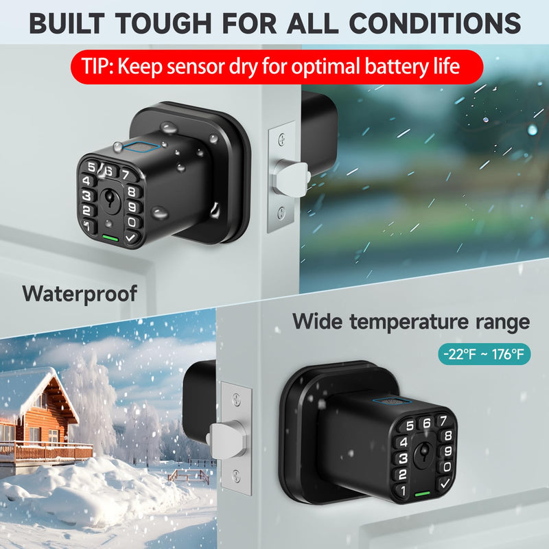 Fingerprint Door knob, Smart Biometric Door Lock with Keypad, Keyless Entry Code Door Knob, Waterproof & Weatherproof , Auto Lock ,Voice Navigation, For Bedroom, Gate,Office -Matte Black Matte Black