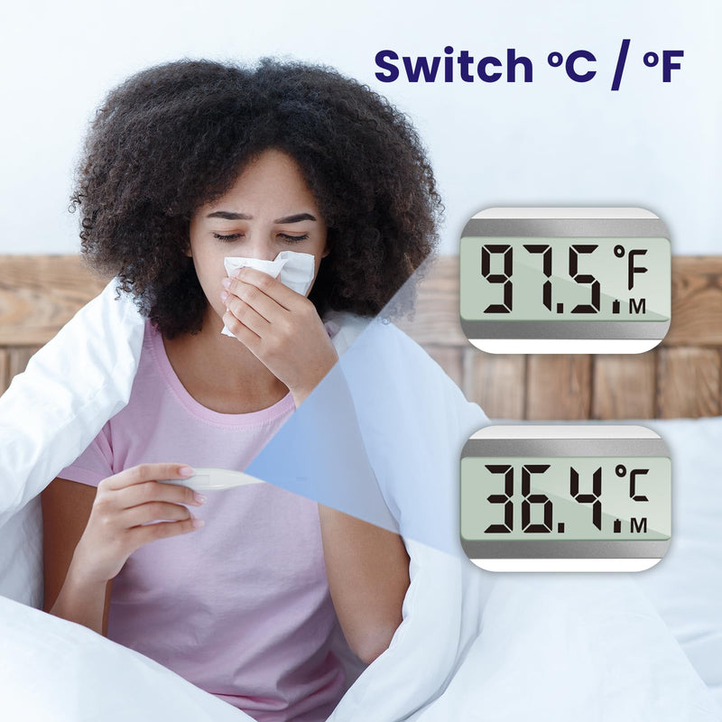Femometer Thermometer for Adults and Kids, Digital Thermometer with Fever Alert, Memory Recall, C/F Switchable, for Oral, Rectal or Under Arm Use, Grey 1 Count (Pack of 1)