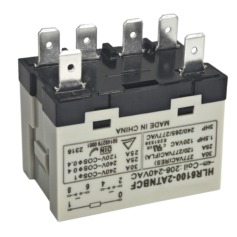 HLR6100-2ATNBCF 208-240VAC Compressor Relay – 30A 277VAC 6-Pin DPST-NO Electrical Relay with Quick Connect Terminals for High-Voltage and Inductive Loads