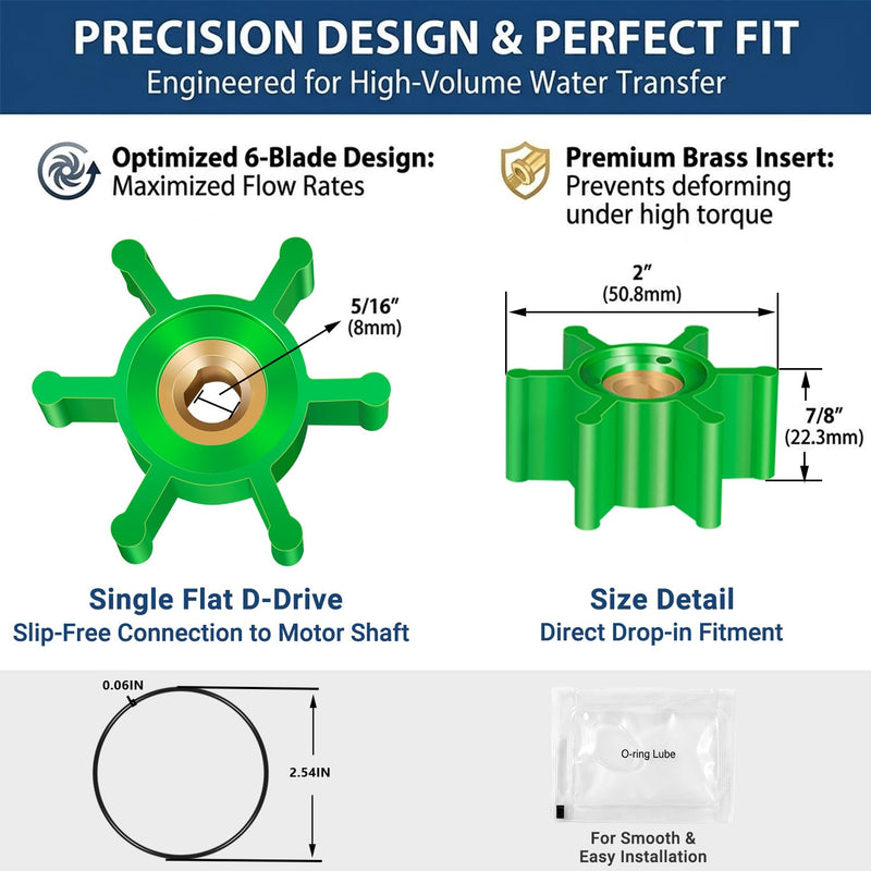 4-Pack 6303-0007-P Polyurethane Impeller Kit with 8 O-Rings & Lube – Compatible with Jabsco 18220 Series, Johnson SPX 09-824P, Fits MasterCraft, Moomba, Nautique Wakeboard & Ski Boat Ballast Pumps