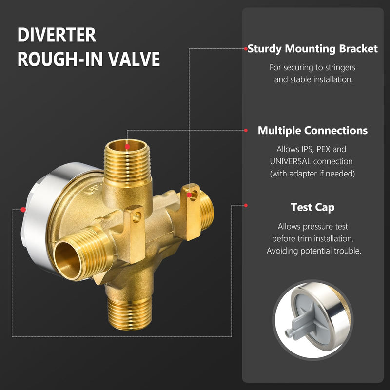R11000 shower diverter valve rough in function setting integrated kit way port universal brass body wall mixing bathroom remodel renovation repair replacement