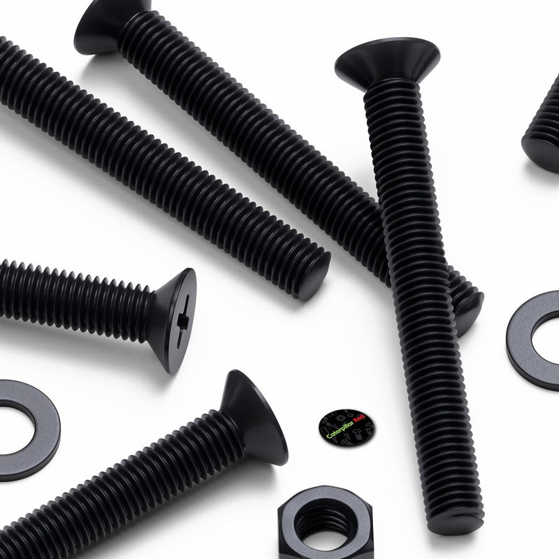 50x Black Nylon Countersunk Cross Head Machine Screws, M5 x 40 mm, Plastic Nuts, Bolts and Washers, (13/64 x 1 37/64 in)