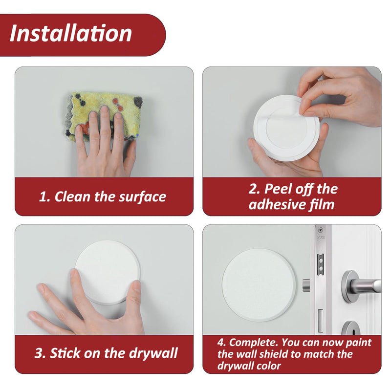 Wideskall® White Round Door Knob Wall Shield Self Adhesive Protector (3" inch Standard Size, 10.00, Count) 3" inch Standard Size