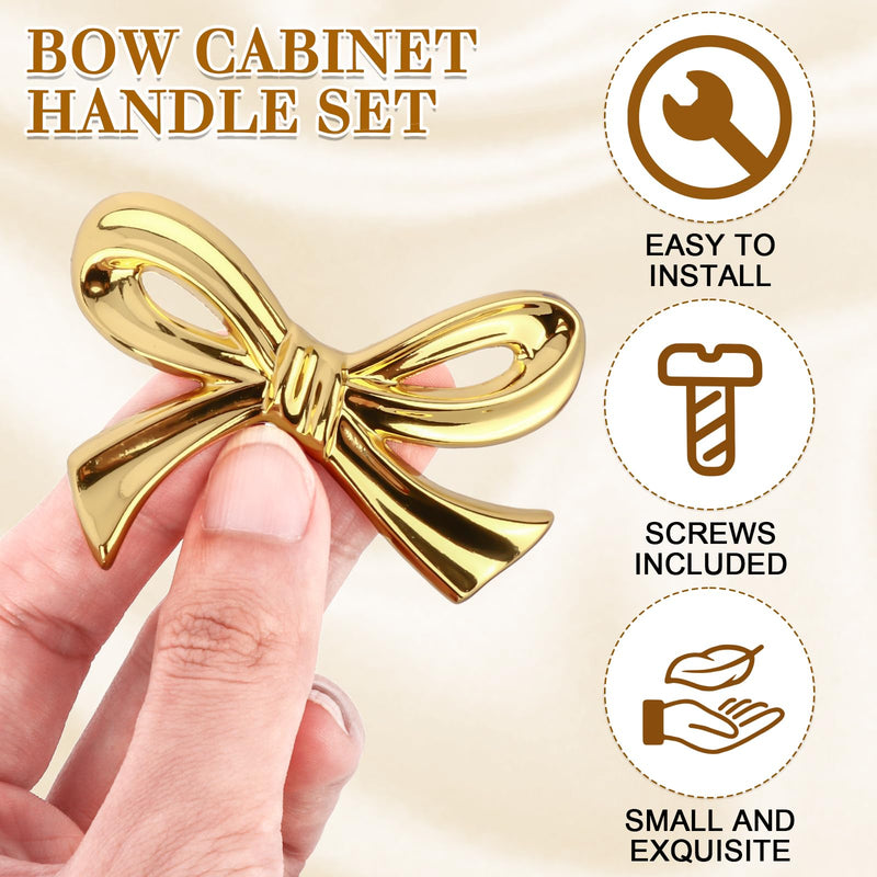 Draupnir 10Pcs Large Gold Bow Knobs for Dresser Bow Shape Cabinets Knobs, Metal Brass Bows Hardware Decorative Drawer Handles for Desk, Wardrobe, TV Cabinet & Bookcase(2.76" x 1.97")