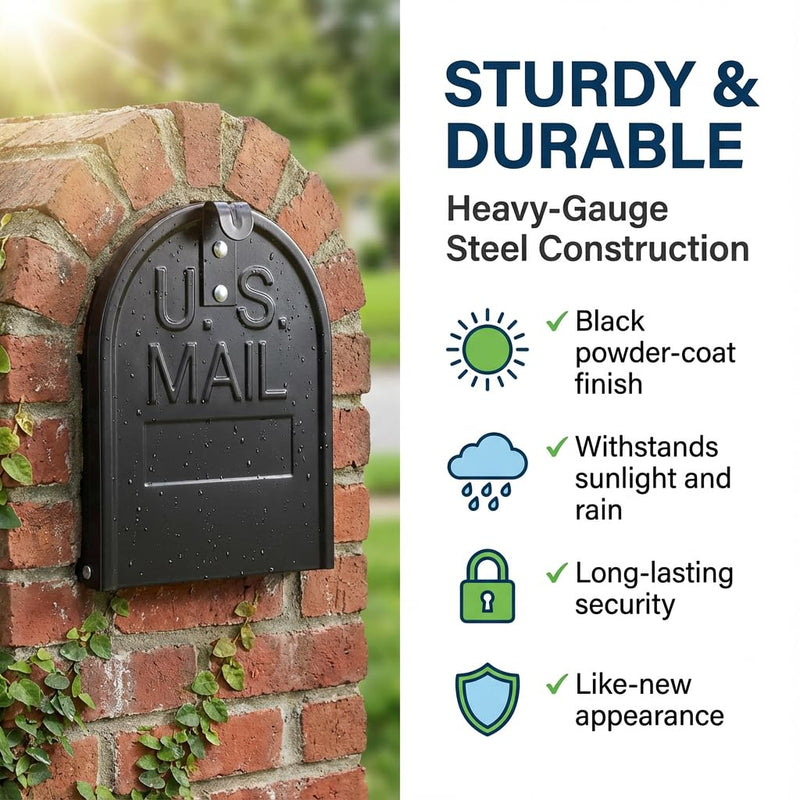 Mailbox Door Replacement Kit, 6-1/4" Screw-in Steel, Black | For brick, stone & masonry mailboxes; includes 3 reflective number sets; measure opening before buying