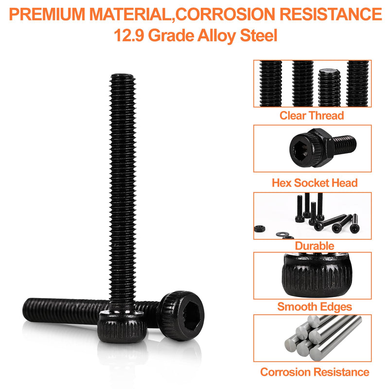 300pcs M4 Screw Kit, Premium M4 Hex Socket Head Cap Screw Assortment with Nuts and Washers, M4 x 6mm /8mm /10mm /12mm /16mm /20mm /25mm /30mm (Black)