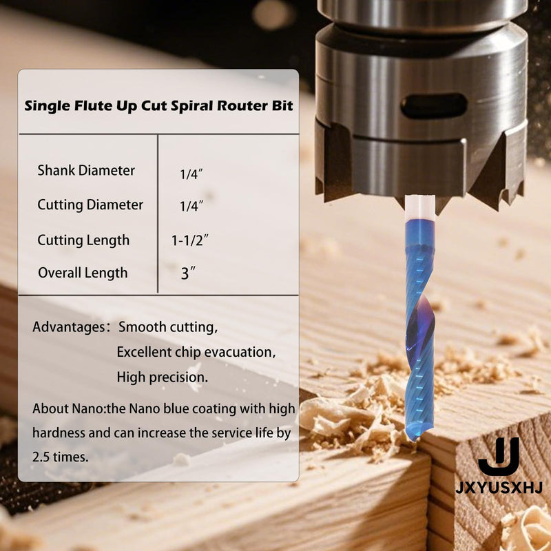 VIC002 3PCS Single Flute End Mill Solid Carbide Upcut Spiral CNC Router Bit Milling Cutter for Aluminum Plastic Acrylic PVC MDF (up Cut, 3PCS 1/4S*1/4D*1-1/2CL*3OVL) up cut