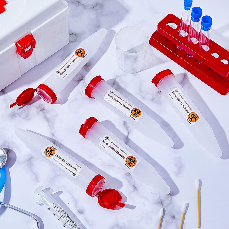 Fabbay 24 Pcs Travel Sharps Container Disposal Transportable Sharps with Locking Mechanism Needle Disposal Containers Small Sharps Container Single Use Transportable Container, 6.5 x 1.38 Inches
