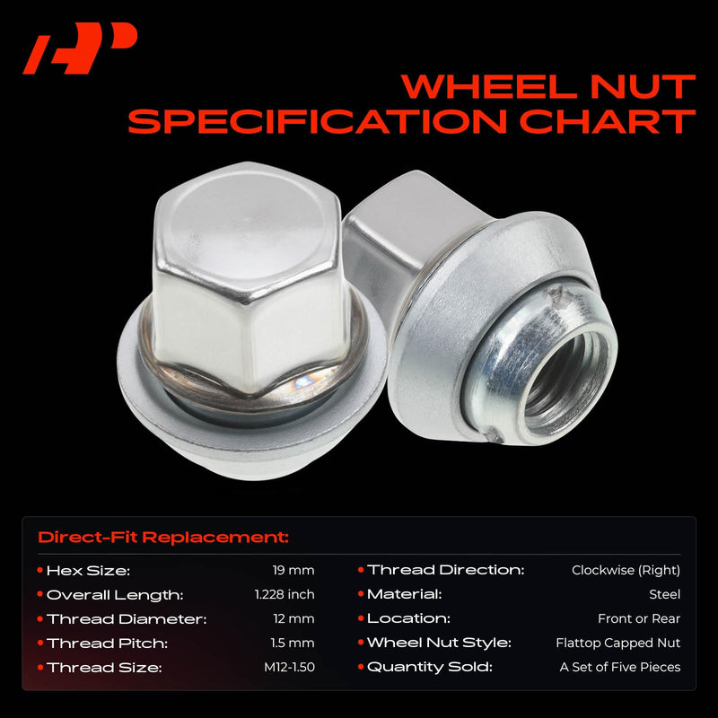 A-Premium M12-1.50 Wheel Lug Nuts Compatible with Volvo S40 2004-2011 C30 2007-2010 V50 2005-2011 C70 2006-2010 Front or Rear 5-PC Set