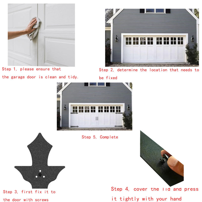 2 car Screw Mounted Garage Door Decorative Hardware,High Strength ABS Material Carriage House Garage Door Accents, Decorative Hinges & Handles with Mounting Screws for Garage Doors (Black, 12Pack)