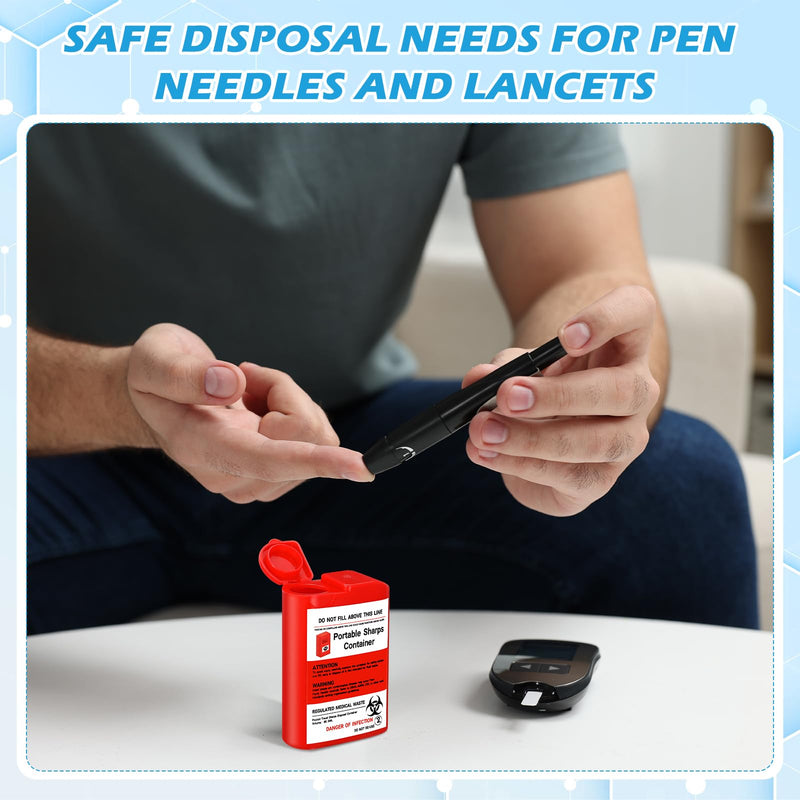 Baderke 3 Pcs Pocket Travel Sharps Disposal Container, 80ml Sharps Container Small Needle Disposal Portable Biohazard Syringe Container for Home Travel Diabetic Supplies Red