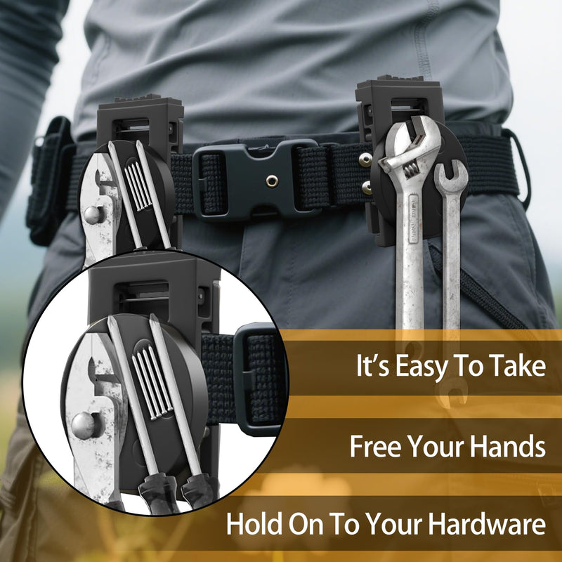 3-H Heavy Duty Magnetic Tool Belt Clip, Anti-Slip Magnetic Belt Tool Holder for Wrench, Screws, Nails, Hammer, Pliers, Spanner and Any Tool Hardware 4×Belt Clip Black