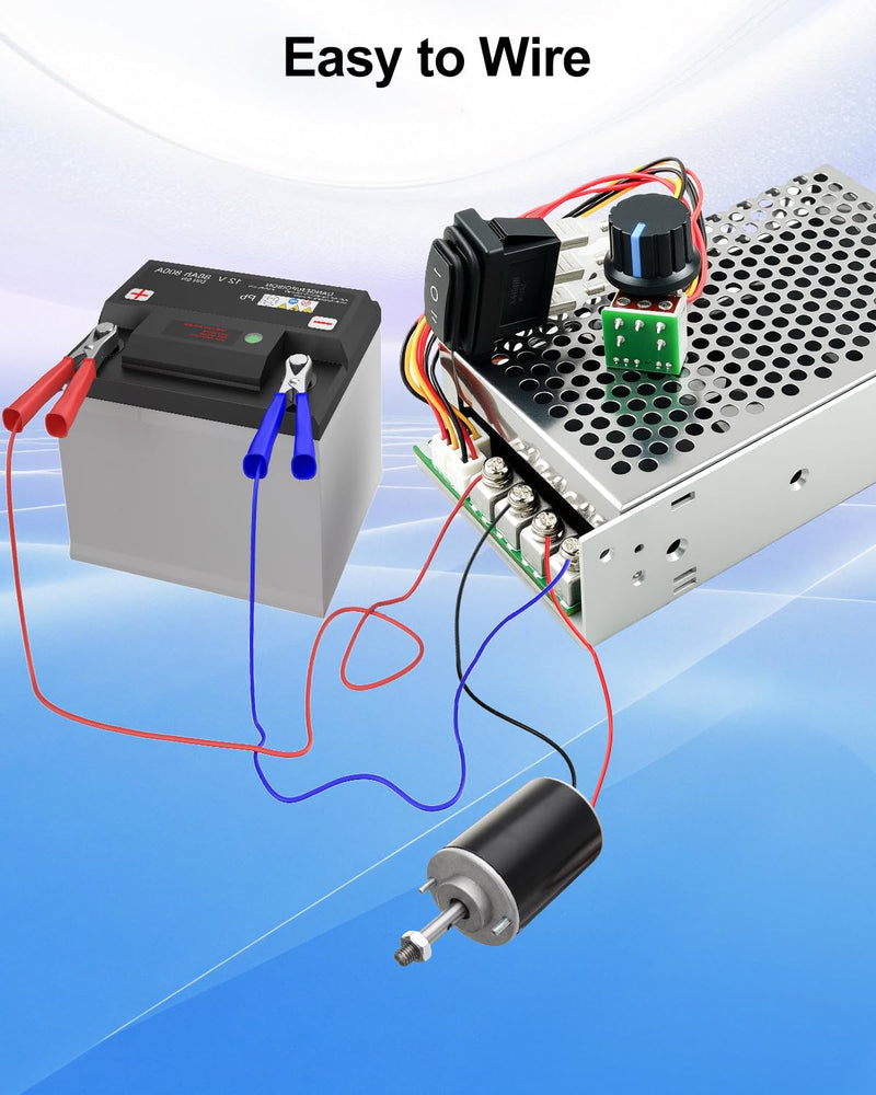 DC Motor Speed Controller 10V-55V, DC Rated 60A / Max 100A Reversible PWM Control Module for Motor, Variable Speed Adjuster with Forward-Brake-Reverse Switch & Aluminum Case