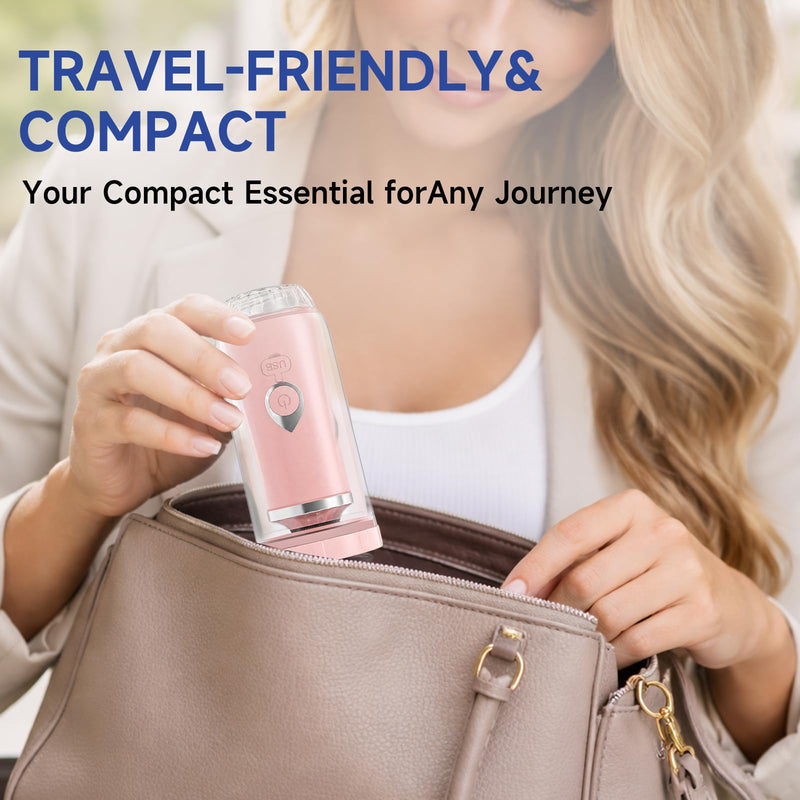 Electric Portable Bidet for Travel, Rechargeable Handheld Bidet Sprayer with USB-C, 4 Pressure Modes & 2 Specialized Nozzles for Front/Rear Wash, IPX7 Waterproof, Bottle Compatible, Detachable（Pink） Pink