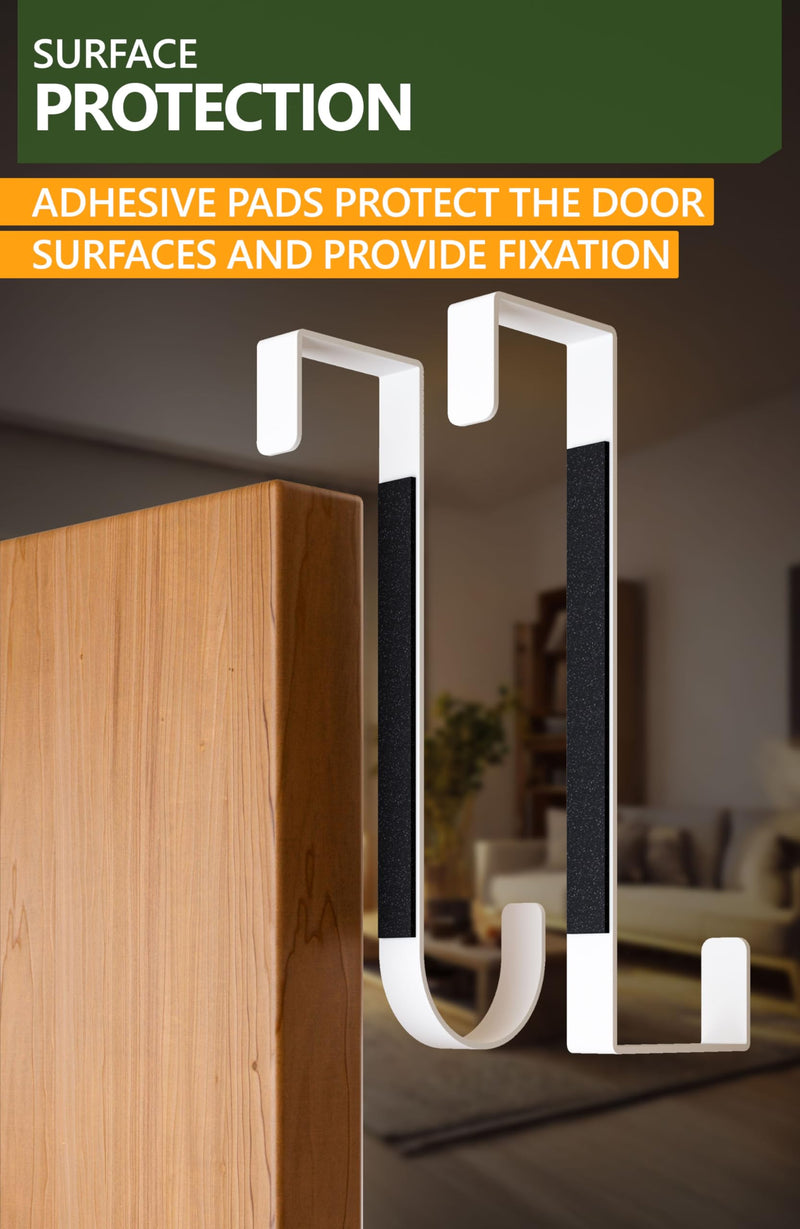 4smile Over The Door Hooks 5 Pack - White Coat Hanger x 4 & 2-Sided Wreath Hanger x 1 Set, Towel Holder for Door Width up to 1 3/8", Hooks for Hanging with Anti-Scratch Pads & Removable Non-Slip Dots 5 Set