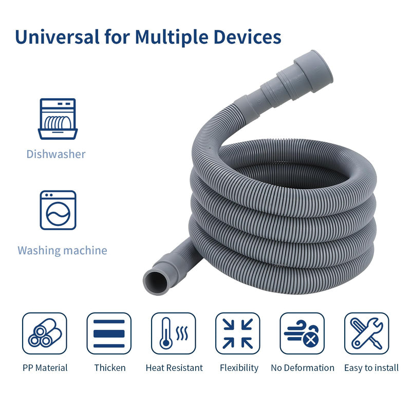 3.2 FT Washing Machine Drain Hose, Flexible Dishwasher Drain Hose Extension Kit, Universal Washer Drain Hose, Corrugated Washer Hose with 1 Adapter, 2 Hose Clamps, 1 U-Bend Hose Holder 3.2 FT