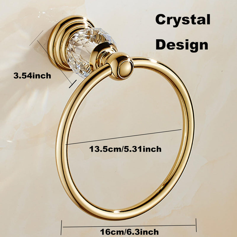 Crystal Towel Ring,Gold Hand Towel Holder Bathroom,Round Hand Towel Rack Wall Mounted Bling Bathroom Accessories Gold a