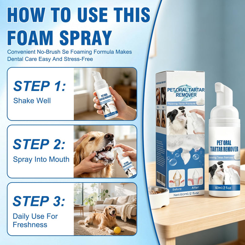 2Pcs Pet Dental Tartar Remover Spray,Pet Oral Tartar Remover Spray,Pet Dental Foaming Care Spray,Dog Teeth Cleaning Foam for Dogs & Cats,Support Clean & Teeth and Aid in Daily Oral Use,120ML