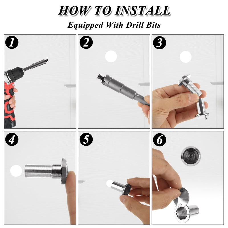 5 PCS Door Viewer Peephole 220 Degree Zinc Alloy with 16mm/0.63inch Drill Bit for 1-1/2" to 2-3/8" Doors (Brushed Nickel, 4X Peephole Set + Drill Bit)