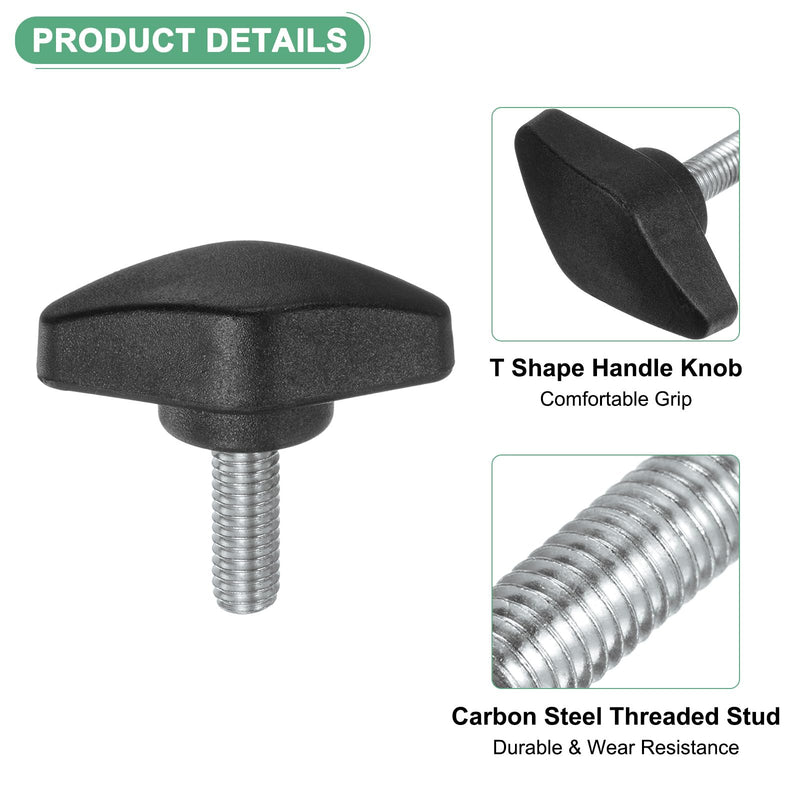 4-Pack Thumb Screws, M6x16mm Tee Wing Knobs, Plastic T Handles Clamping Knob for Woodworking/Machinery/Equipment, Tightening Thread Thumbscrew [Black] 4