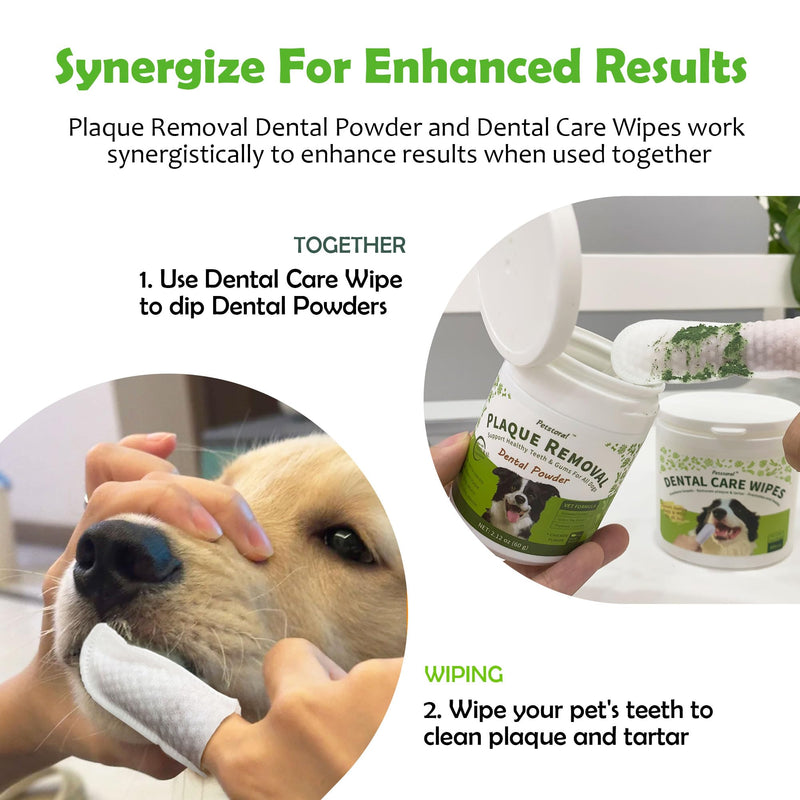 Petstoral Dental Cleaning Kit, Dental Care Wipes to Clean Plaque on The Surface of The Teeth, 2-Pack Dental Powder with Probiotic to Solve Oral Problems from The Inside of Digestion