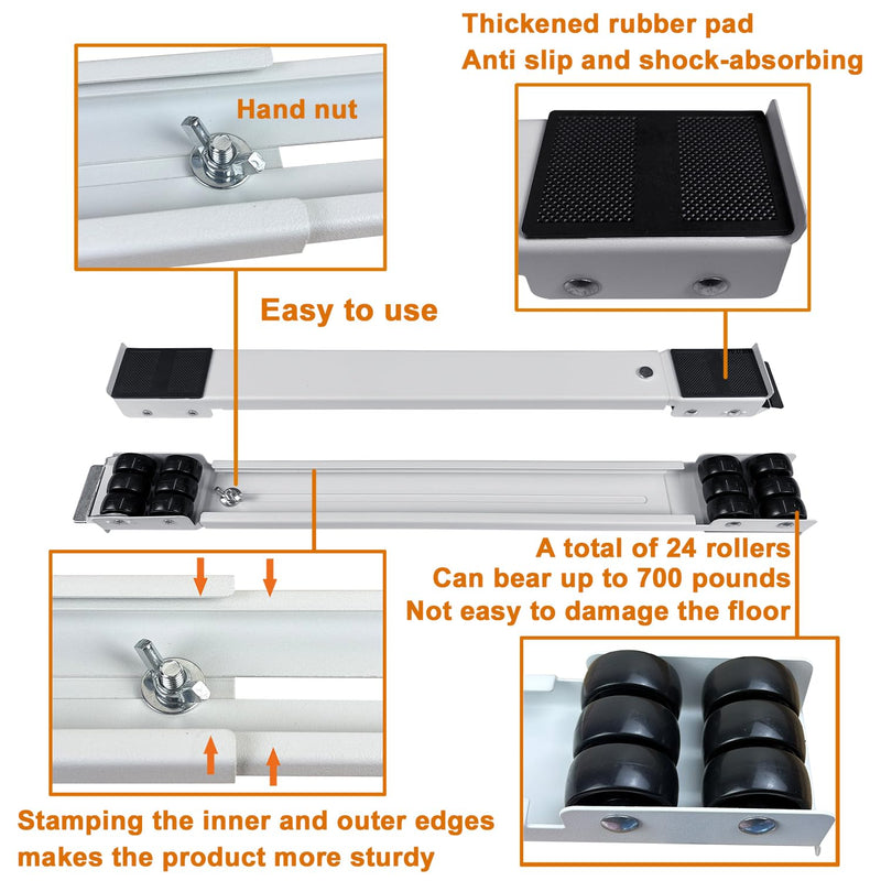 Appliance Rollers Heavy Duty,Max 32in,Second Generation Extendable Appliance Rollers Mobile Washing Machine Base Easily Move Washing Machines, Dryers, Refrigerators, Furniture (White) White