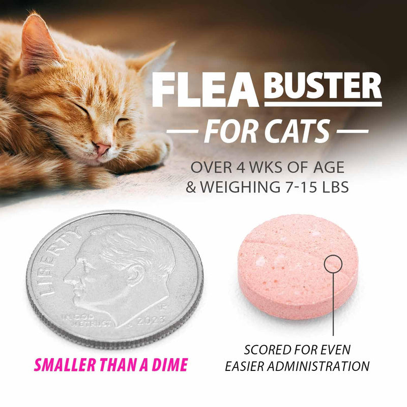 Jeffers Pet Flea Buster Chewable Tablets for Cats and Kittens 7-15 lbs, Tuna Flavor Supplements, Monthly Cat Flea Support, Made in USA, Easy to Feed Cat Tablets, Travel Friendly - 6 Count 7–15 lb