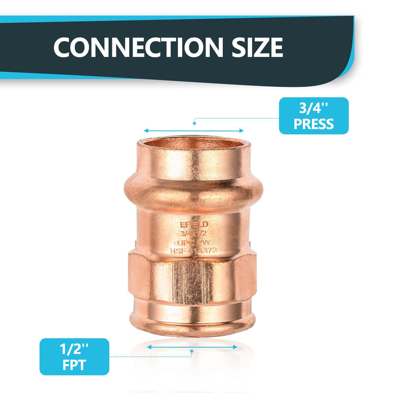 5Pack Seelink 3/4" Copper Press x 1/2" FPT Female Adapter(PRESS049-5) 5 3/4"x1/2"