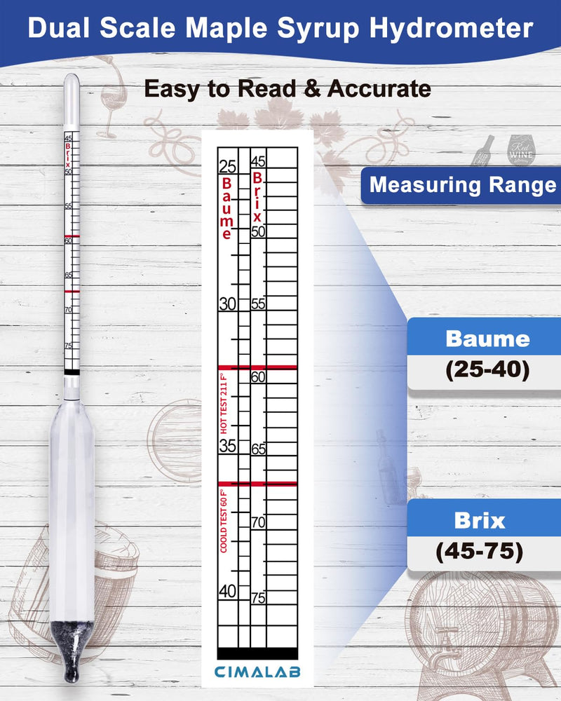 Maple Syrup Hydrometer Test Cup Kit, Hydrometer for Maple Syrup Making, Maple Syrup Hydrometer Kit with Baume and Brix Scale, Maple Syrup Supplies for Measuring Sugar Content in Syrup Sap Transparent Maple Syrup Hydrometer