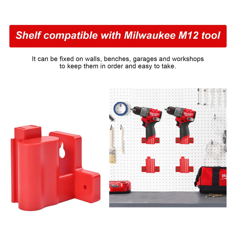 Tool Holders and Battery Holder Compatible Milwaukee M12 12V Wall Mount Plastic Hanger Battery Drill Tool Storage for Shelf Work Van Toolbox with 22 Screws