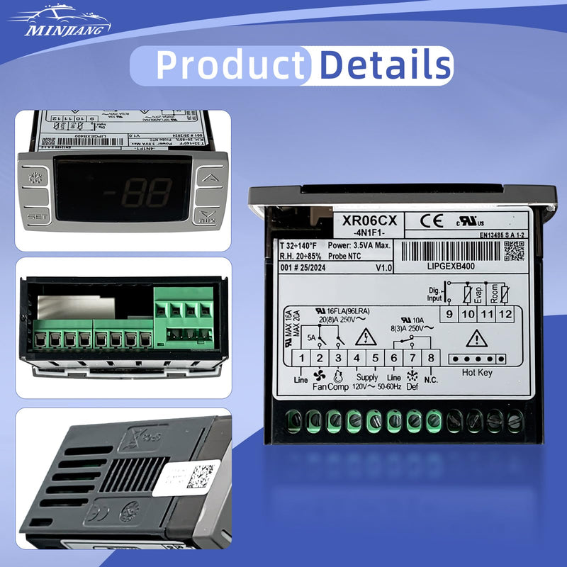 for Dixell XR06CX-4N1F1 Digital Thermostat Controller with Temperature Sensing Probe 120V 50-60Hz Temperature Controller for Refrigerators Freezer