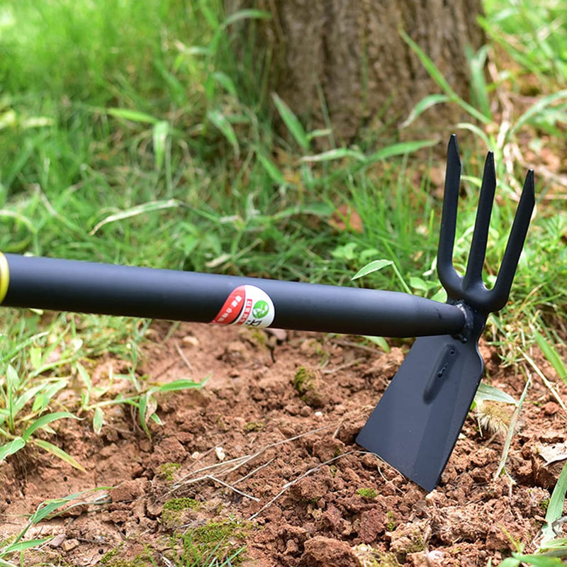 Yardwe Hoe and Cultivator, Garden Rake Hand Tiller Tool Heavy Duty Cultivator Hoe for loosening Soil Weeding Digging Flower Planting Garden Farming Agriculture Tool