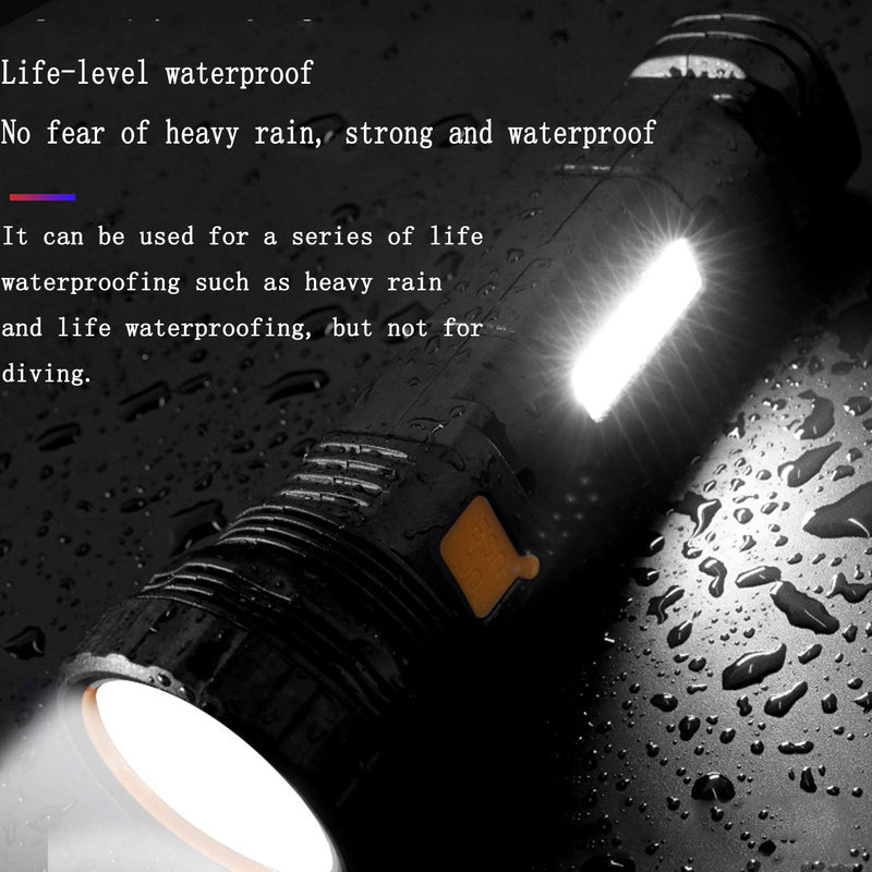 Solar/Rechargeable Multi Function 1000 Lumens LED Flashlight, with Emergency Strobe Light and 1200 Mah Battery, Emergency Power Supply and USB Charging Cable, Fast Charging (1PC) Black 1PCS