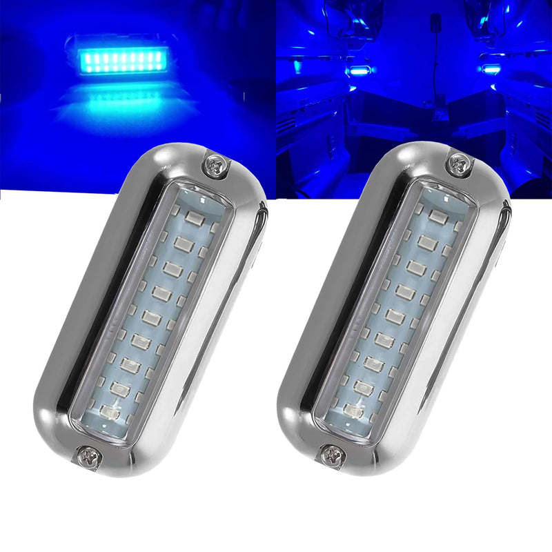 Blue Marine Led Boat Lights,Super Bright Waterproof IP68 316 Stainless Steel Boat Navigation Trailer Transom Led Light,Interior Lamp for Pontoon, Transom,Cruise Ships,Sailboat,Yachts(2 Pcs) Blue