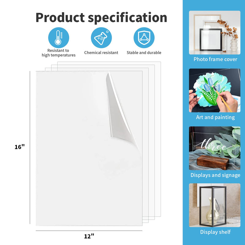 Art3d 5-Pack of 12×16" PET/Plexiglass Sheets, Transparent Clear Flexible Plastic Sheet Panels for Craft, Picture Frames, Sign Blank, DIY Display Project 12" x 16", 1mm Thick