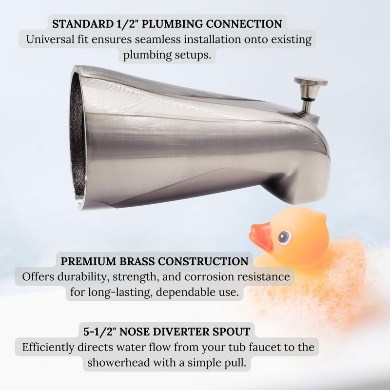 Westbrass Nose Diverter 5-1/2" Tub Spout, Satin Nickel, D311-07 1 Pack