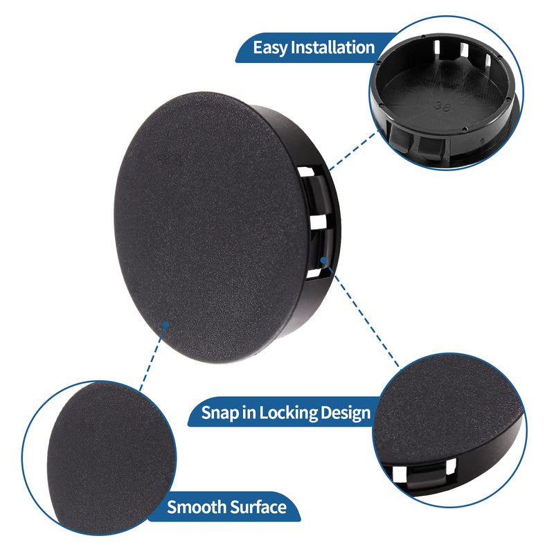 Bivethoi 25PCS Plastic Hole Plugs 38mm / 1-1/2 Inch Hole Cover, Black Flush Type Hole Plug Snap in Plastic Plugs, Pipe Post Hole Cap Tube Insert Plug Round End Cap Panel Plug for Chair Table Furniture