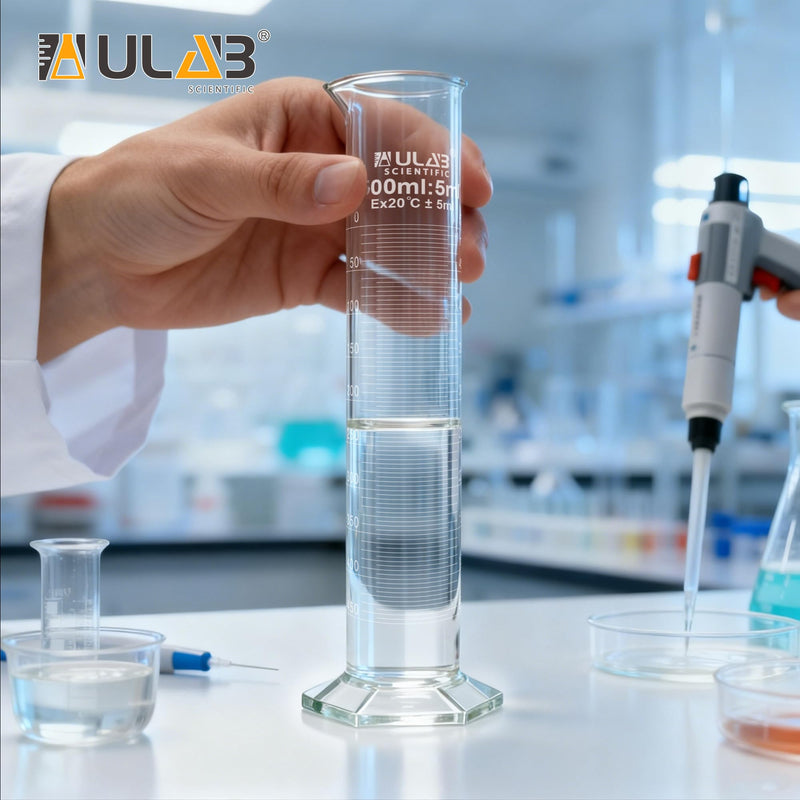 ULAB Measuring Cylinder Set with 1 PC Brush, Including 1PC 1000ml Cylinder, Hexagonal Base, 3.3 Boro Glass,with spout,Class B, UMC1014