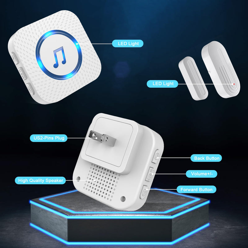 Sanjie Door Chime,Wireless Door Chimes When Door Opens Entry Alarm for Home/Business/Office/Store with 800ft Range,55 Chimes and 5 Adjustable Volume Door Ringer Alert 4 Sensors + 1 Receivers White