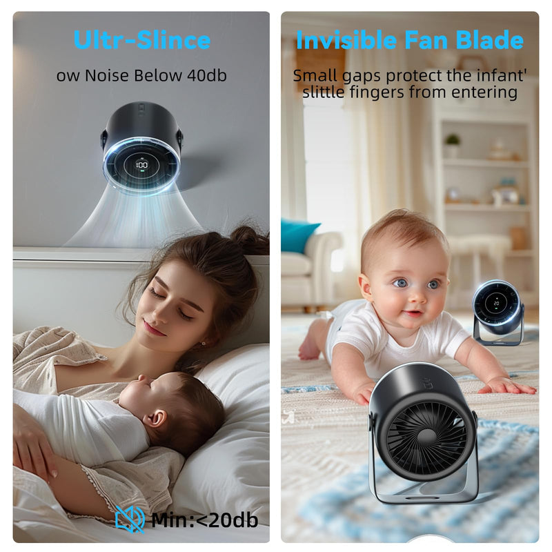 Desk Fan, Strong Airflow 100 Speeds Quiet Digital Display Rechargeable Battery Operated Fan Portable Personal Fan for Office, Bedroom, Kitchen, Home, Outdoor, Small Travel Camping USB Table Fan Dark Blue