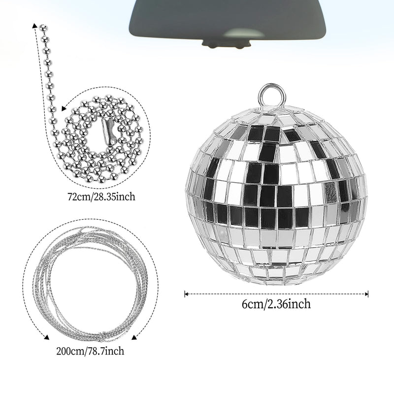 Disco Ball Car Accessory, Mirror Disco Ball Hanging, Disco Ball for Car with 2M Hanging String, Bling Disco Car Charm, Bling Disco Car Charm, Rear View Mirror Hanging Accessories 2.36inch