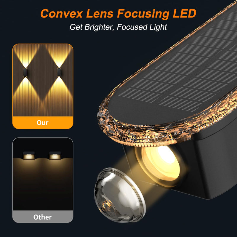Ellasay Solar Fence Lights Outdoor,6-Pack Solar Powered Wall Lights Up and Down Waterproof IP65,3 Color Brighter LED Focus Lens SolarLights Dusk to Dawn 12h for Patio,Backyard,Porch,Railing 3000/4000/6000K 6 Pack
