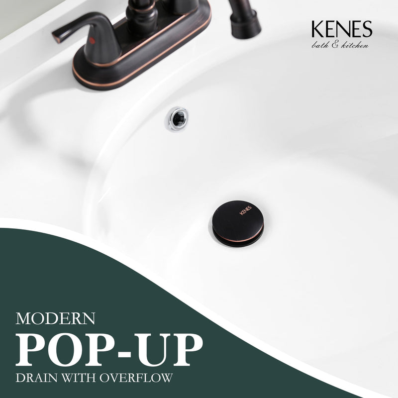 KENES Oil Rubbed Bronze Pop Up Sink Drain, Bathroom Vessel Lavatory Vanity Faucet Sink Drain Stopper, Sink Drain Assembly with Overflow Anti Clog Pop Up Drain Oil-rubbed Bronze