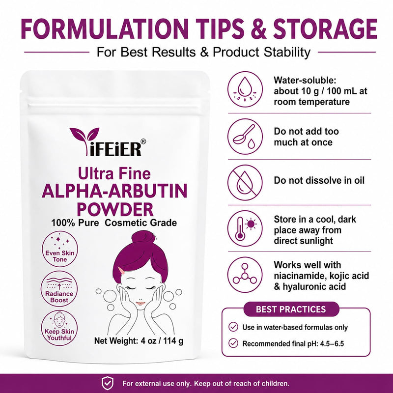 100% Pure Alpha Arbutin Powder for Skin 4 oz (114g), Nano-Grade Ultra-Fine Powder for excellent water solubility, Cosmetic Grade α-Arbutin for DIY Skin Care Formulations 4oz (114g)