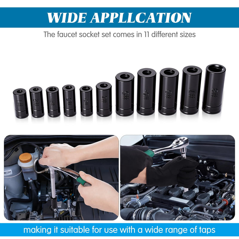 11 Pack 70700 Tap Socket Set Tap Socket Fits All Number and Fractional MCTI Standard Taps Thru 1/2" and 1/8" NPT Taps Small Size 11