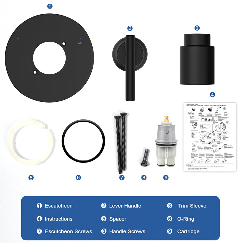 Replacement for Delta Trinsic 14 Series Single-Function Black Shower Valve Trim Kit, Shower Handle, Matte Black Shower Trim Kit T14059-BL (RP46074 Cartridge Included, Valve Not Included) With Cartridge