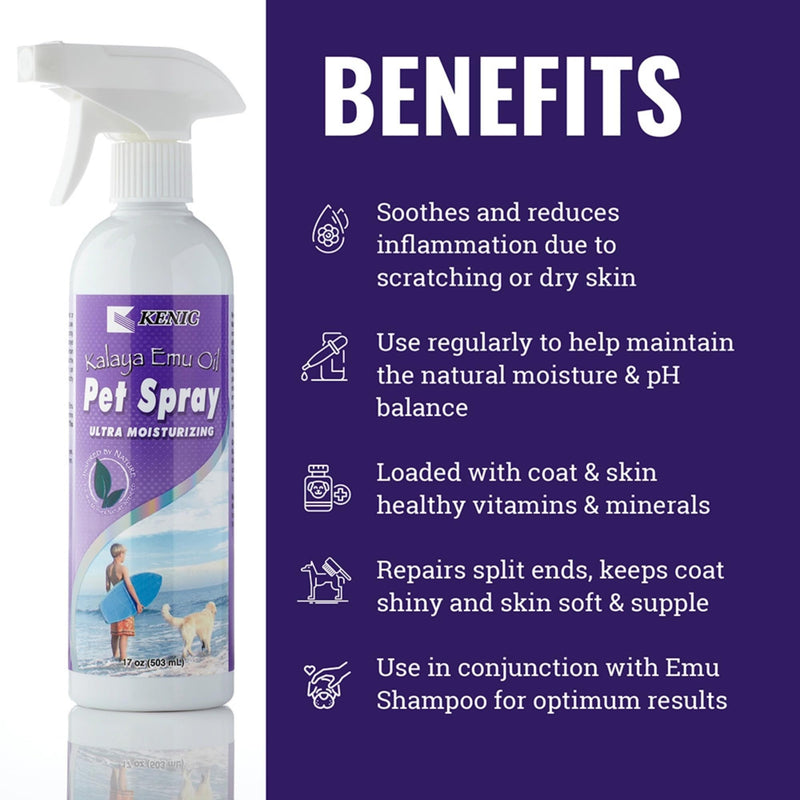 Kenic Emu Oil Itchy Skin Relief for Dry, Irritated Coats & Hot Spots - Leave-in Conditioning Formula Soothes and Moisturizes for Comfort and Shine, Made in USA Emu Oil - Anti-Itch & Healing 17oz